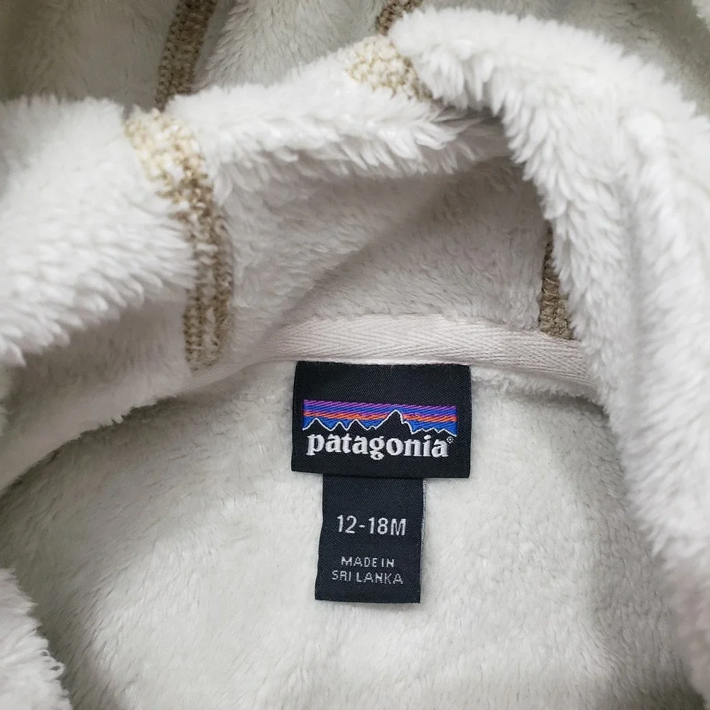 Patagonia Jacket Youth 12-18M Tan Full Zip Pockets Hooded Outdoors Gorpcore